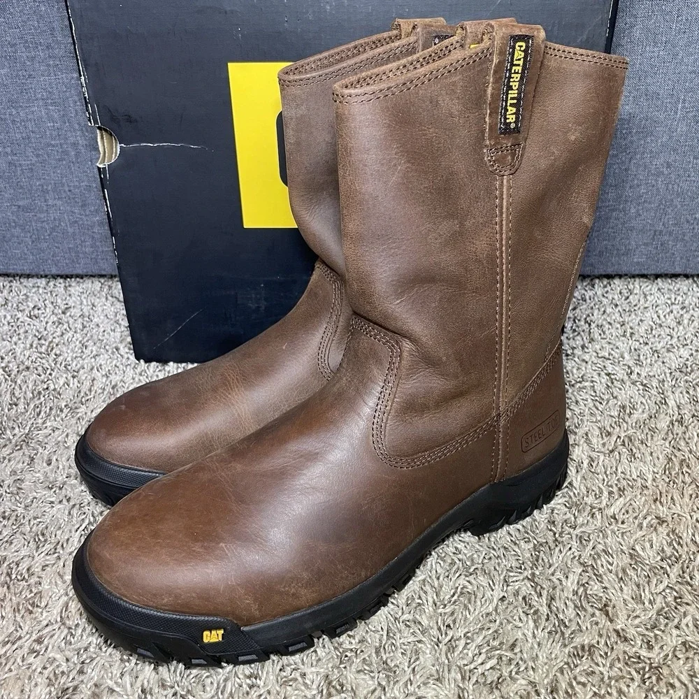 Caterpillar Drawbar Pull-On Steel Toe Work Boots Men's Size 11.5 Brown NEW
